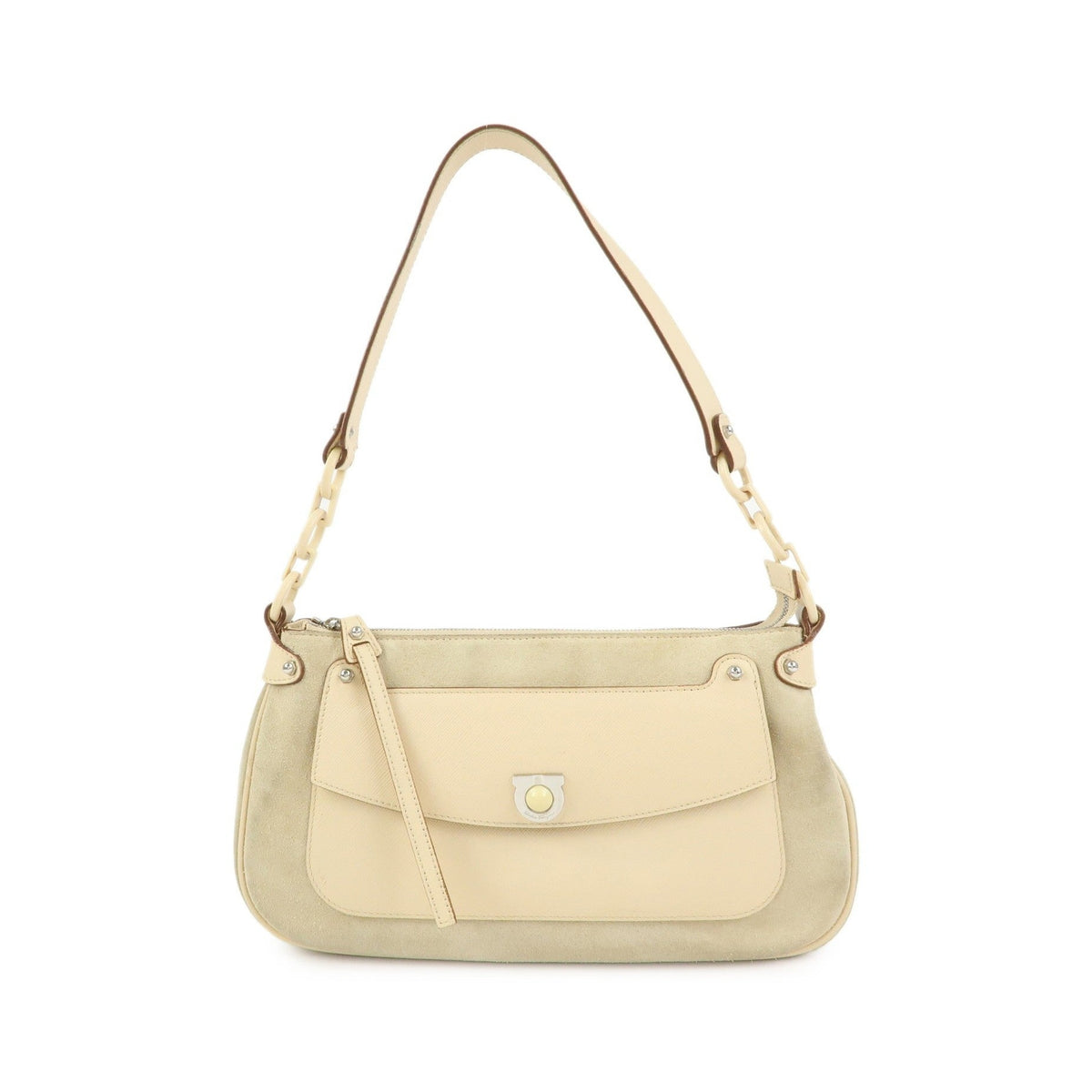 Salvatore Ferragamo Gancini Suede, Beige, Suede, Crossbody Bag