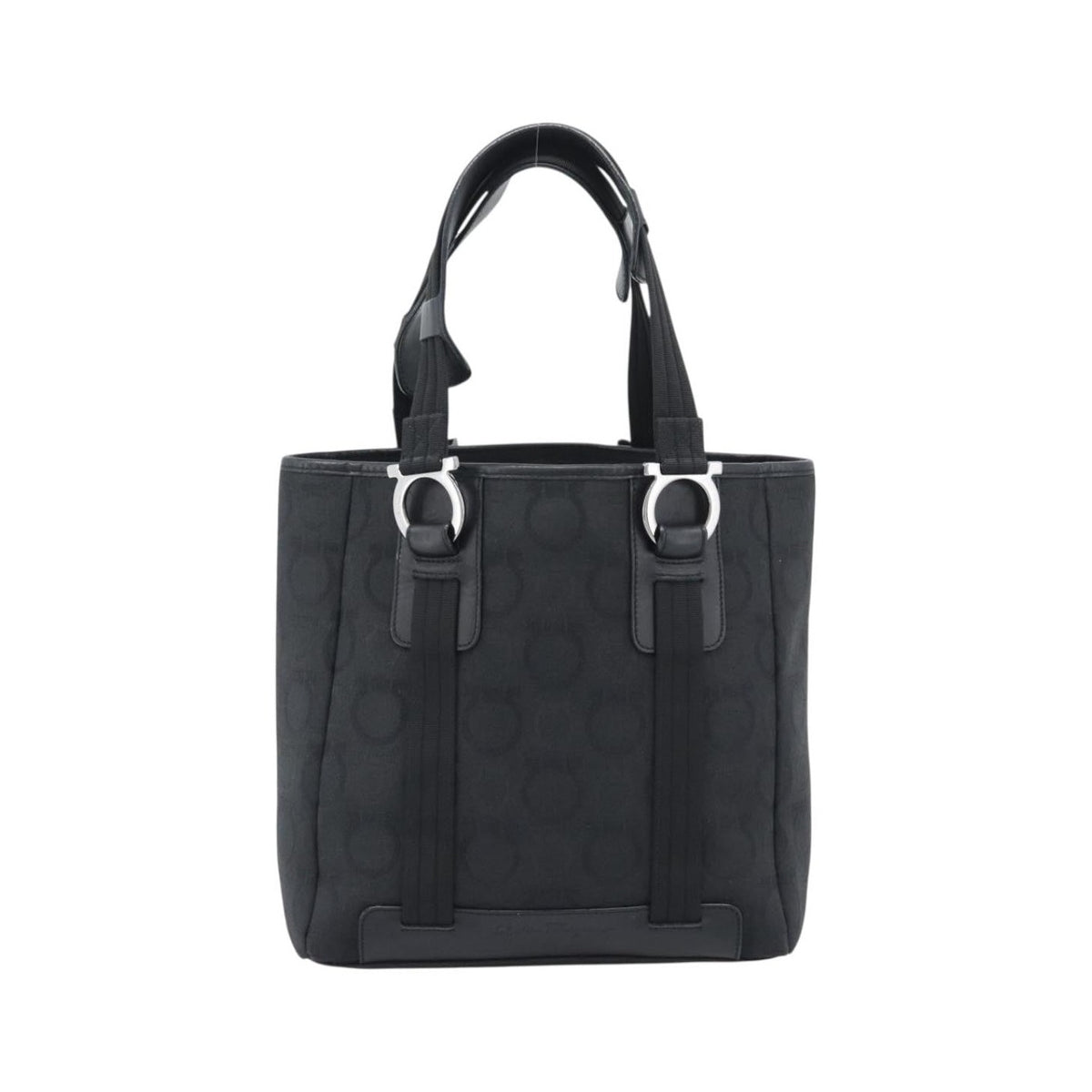 Salvatore Ferragamo Gancini Top Handle Canvas, Black, Canvas, Handbag