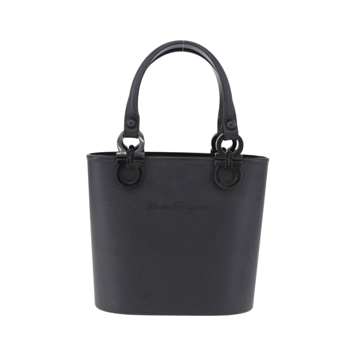 Salvatore Ferragamo Gancini Top Handle Leather, Black, Rubber, Handbag