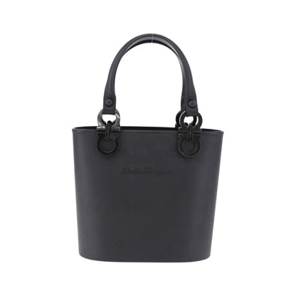 Salvatore Ferragamo Gancini Top Handle Leather, Black, Rubber, Handbag