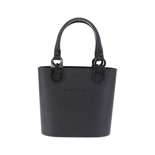 Salvatore Ferragamo Gancini Top Handle Leather, Black, Rubber, Handbag