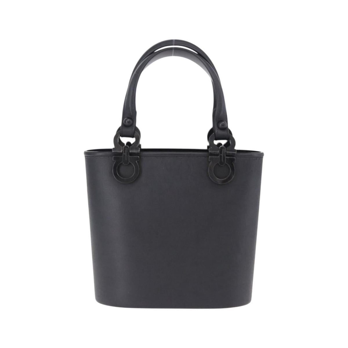 Salvatore Ferragamo Gancini Top Handle Leather, Black, Rubber, Handbag