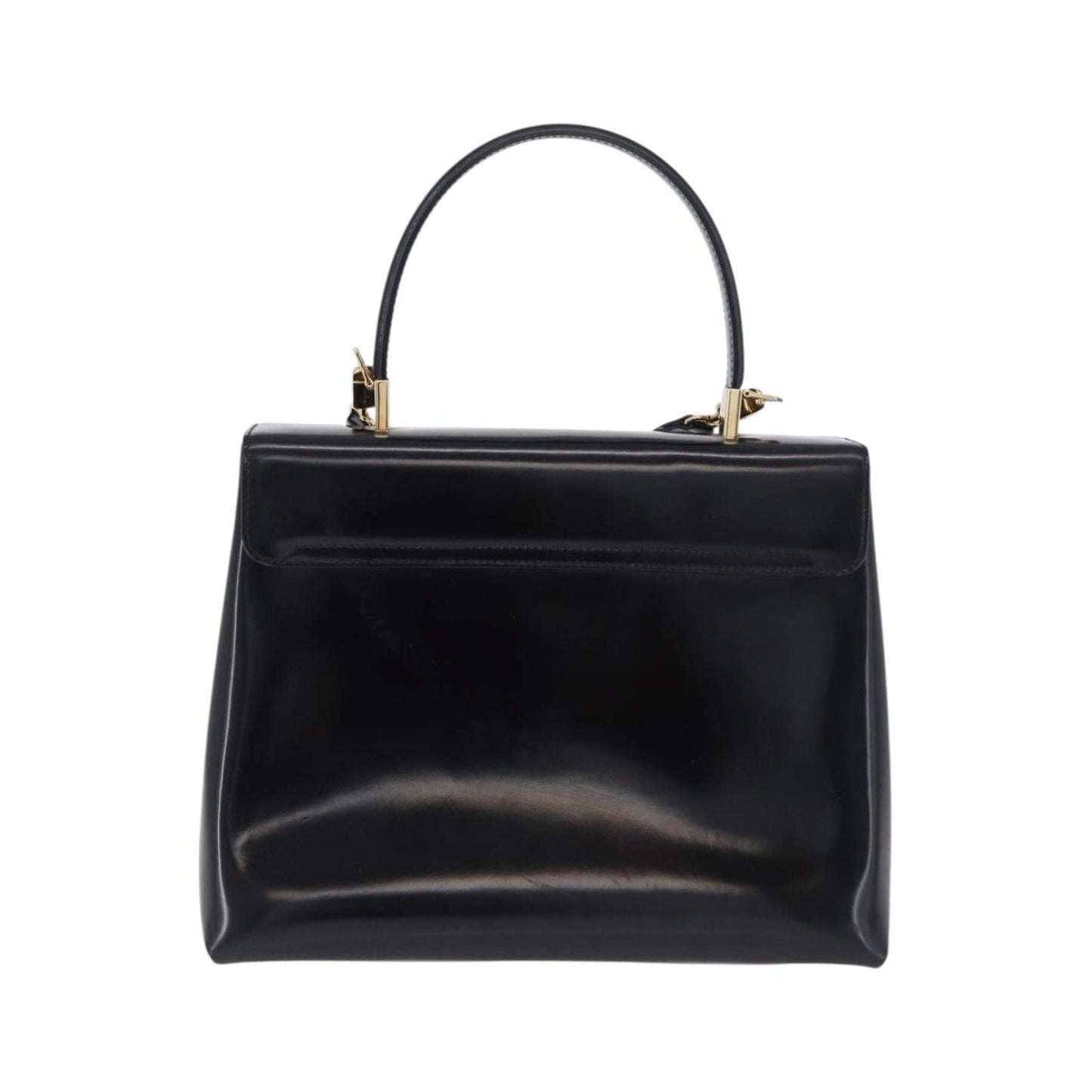 Salvatore Ferragamo Gancini Top Handle Leather, Black, Patent Leather, Handbag