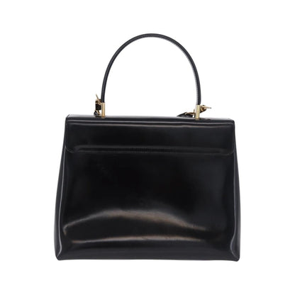 Salvatore Ferragamo Gancini Top Handle Leather, Black, Patent Leather, Handbag