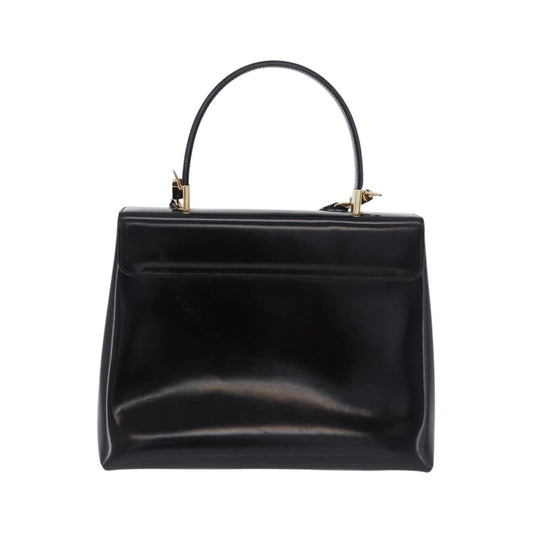 Salvatore Ferragamo Gancini Top Handle Leather, Black, Patent Leather, Handbag