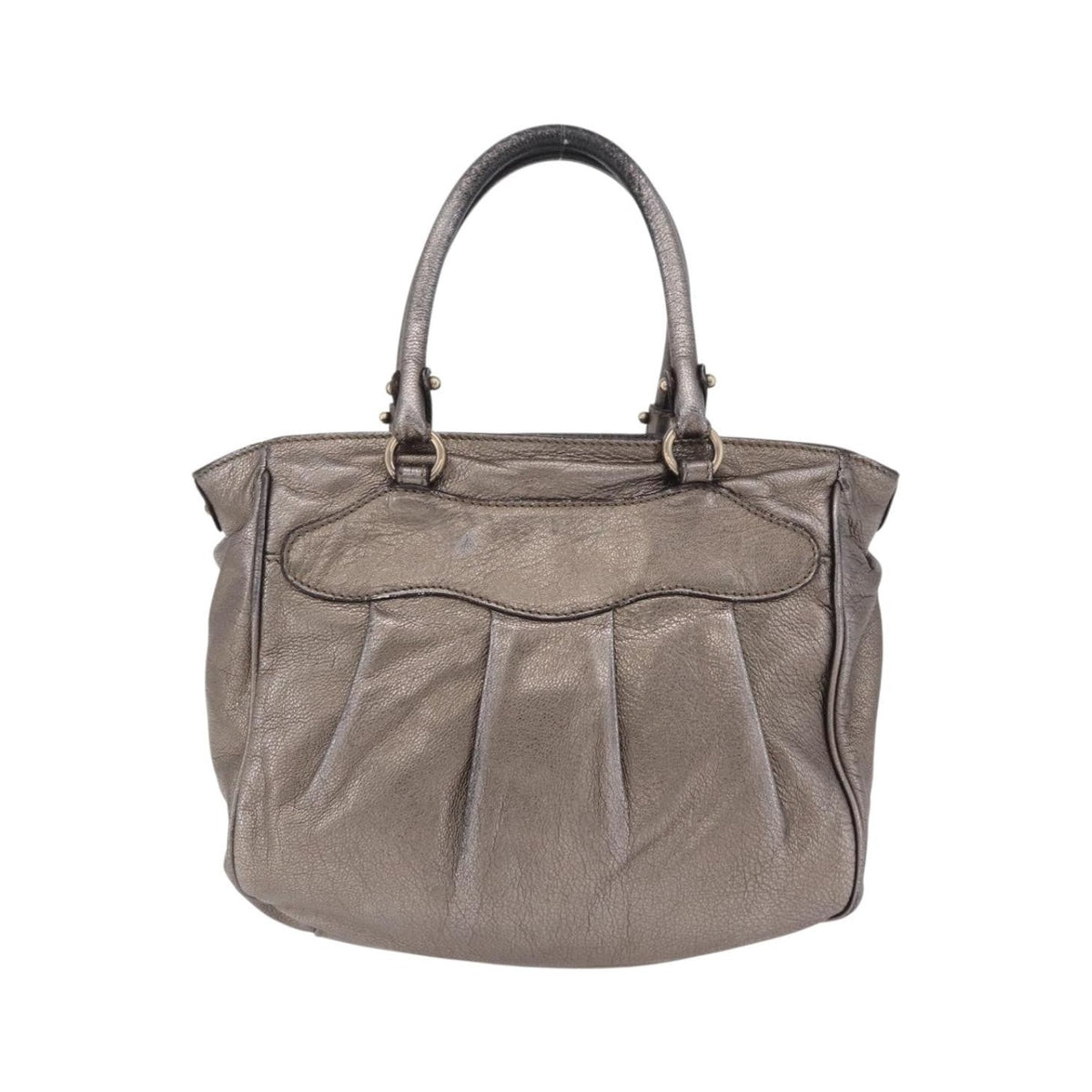 Salvatore Ferragamo Gancini Top Handle Leather, Silver, Leather, Handbag