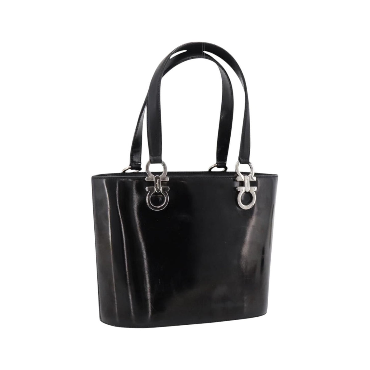 Salvatore Ferragamo Gancini Top Handle Patent leather, Black, Patent Leather, Handbag