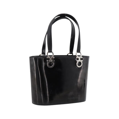 Salvatore Ferragamo Gancini Top Handle Patent leather, Black, Patent Leather, Handbag