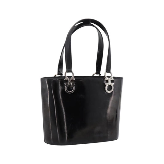 Salvatore Ferragamo Gancini Top Handle Patent leather, Black, Patent Leather, Handbag