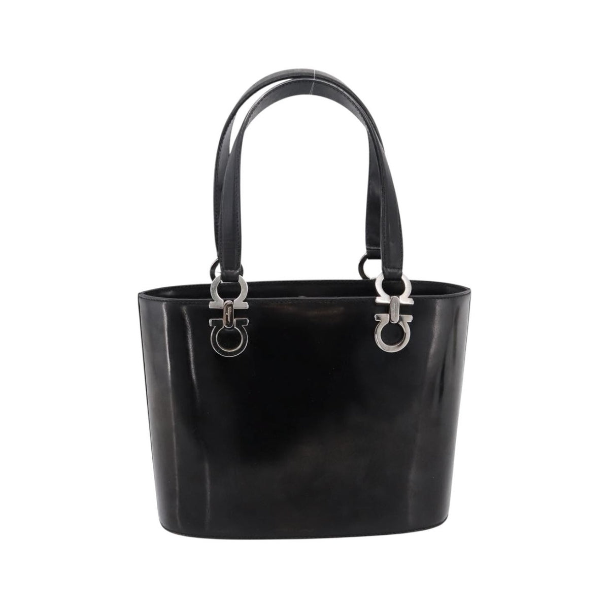 Salvatore Ferragamo Gancini Top Handle Patent leather, Black, Patent Leather, Handbag