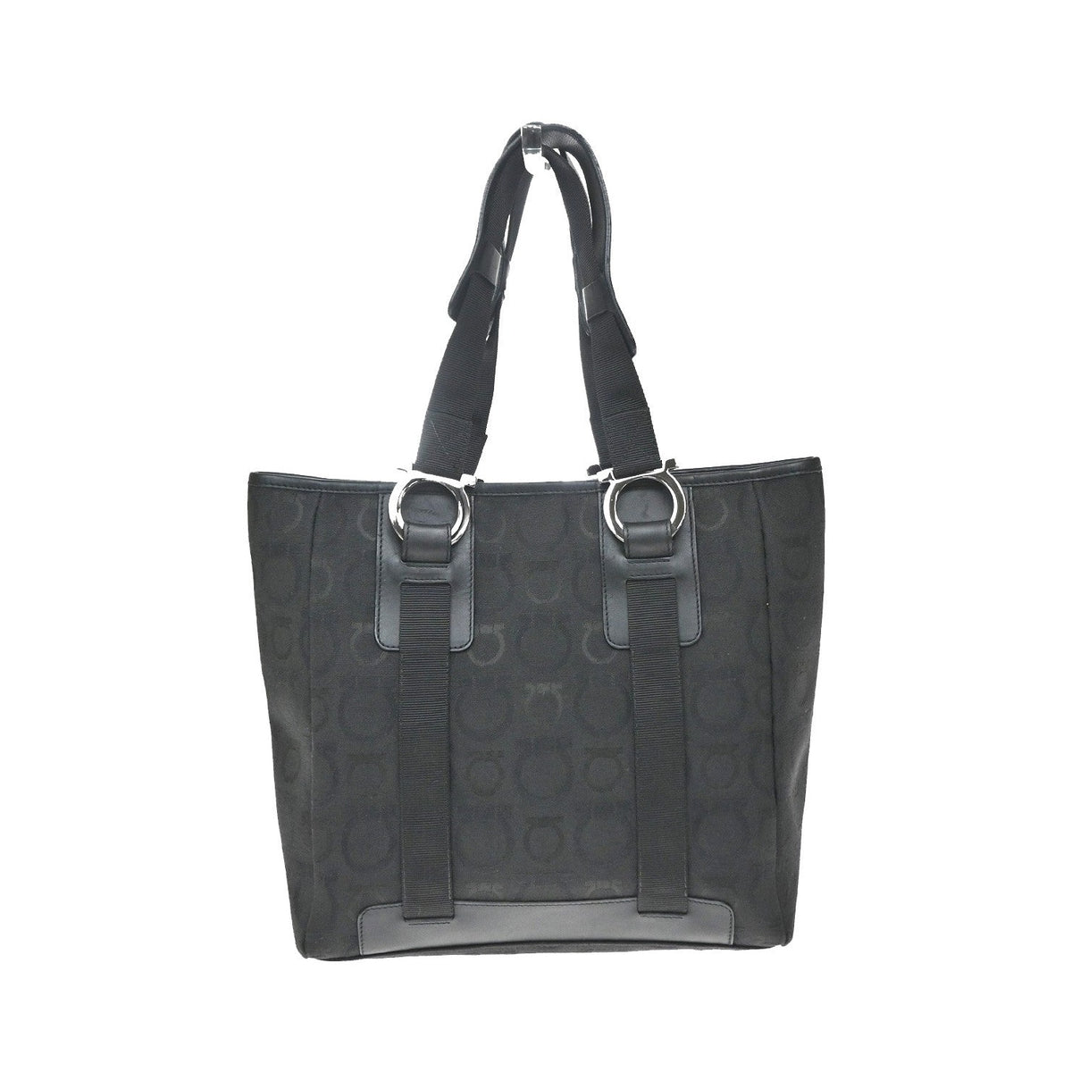 Salvatore Ferragamo Gancini Tote Canvas, Black, Canvas, Tote Bag