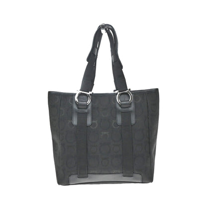 Salvatore Ferragamo Gancini Tote Canvas, Black, Canvas, Tote Bag