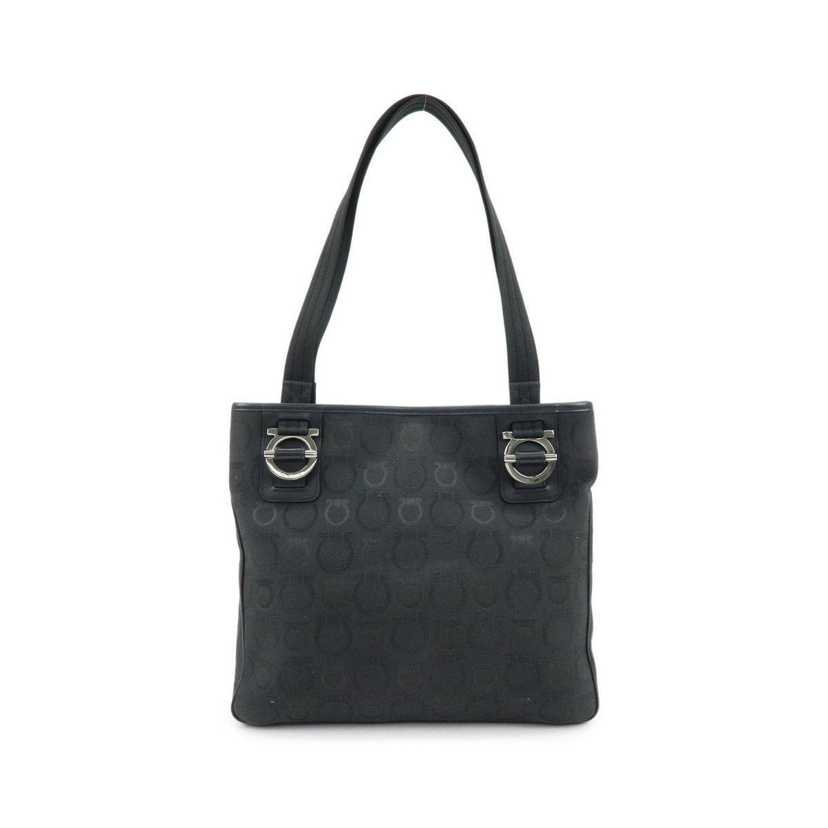 Salvatore Ferragamo Gancini Tote Canvas, Black, Canvas, Tote Bag
