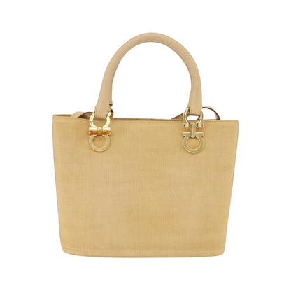 Salvatore Ferragamo Gancini Tote Canvas, Beige, Canvas, Tote Bag