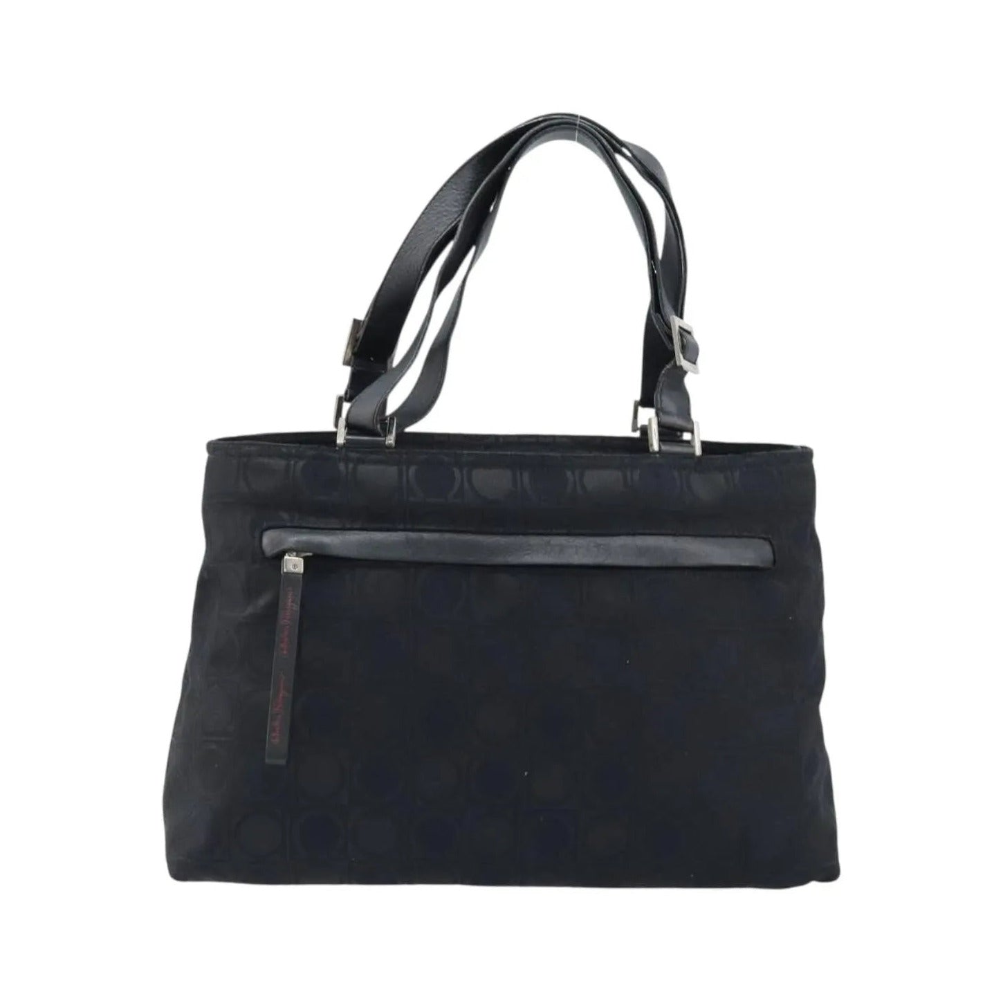 Salvatore Ferragamo Gancini Tote Gancini Canvas, Black, Nylon, Tote Bag