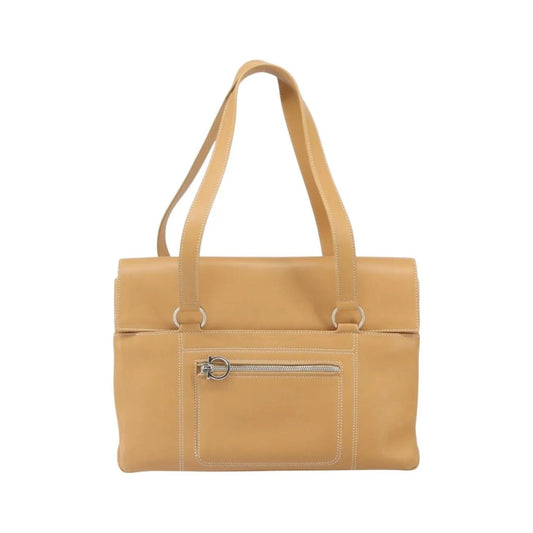 Salvatore Ferragamo Gancini Tote Leather, Beige, Leather, Tote Bag