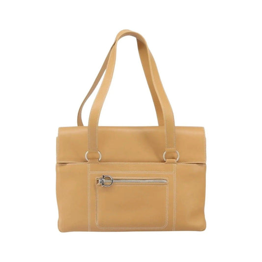 Salvatore Ferragamo Gancini Tote Leather, Beige, Leather, Tote Bag