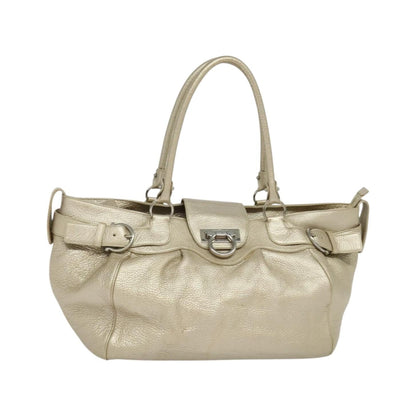Salvatore Ferragamo Gancini Tote Leather, Silver, Leather, Tote Bag