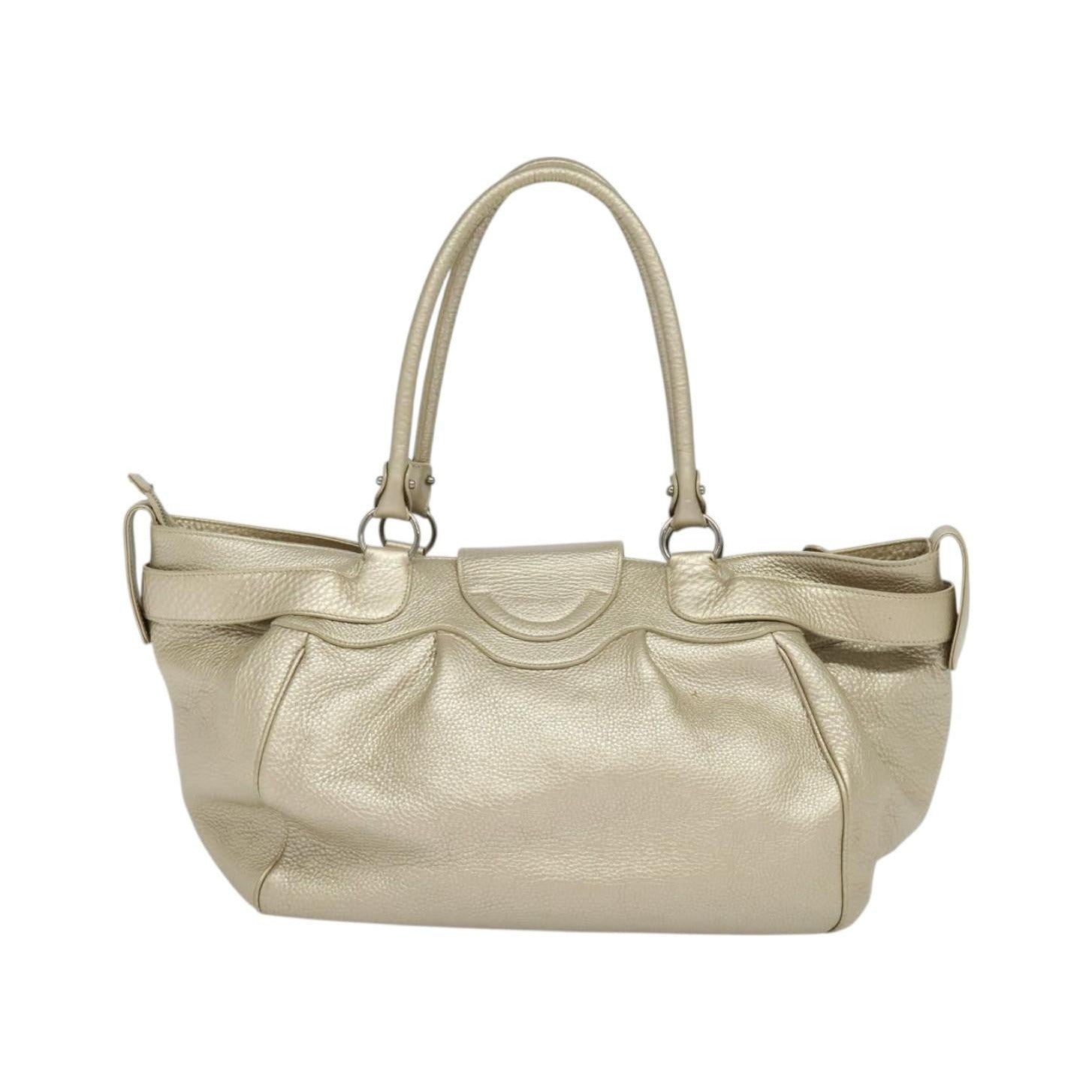 Salvatore Ferragamo Gancini Tote Leather, Silver, Leather, Tote Bag