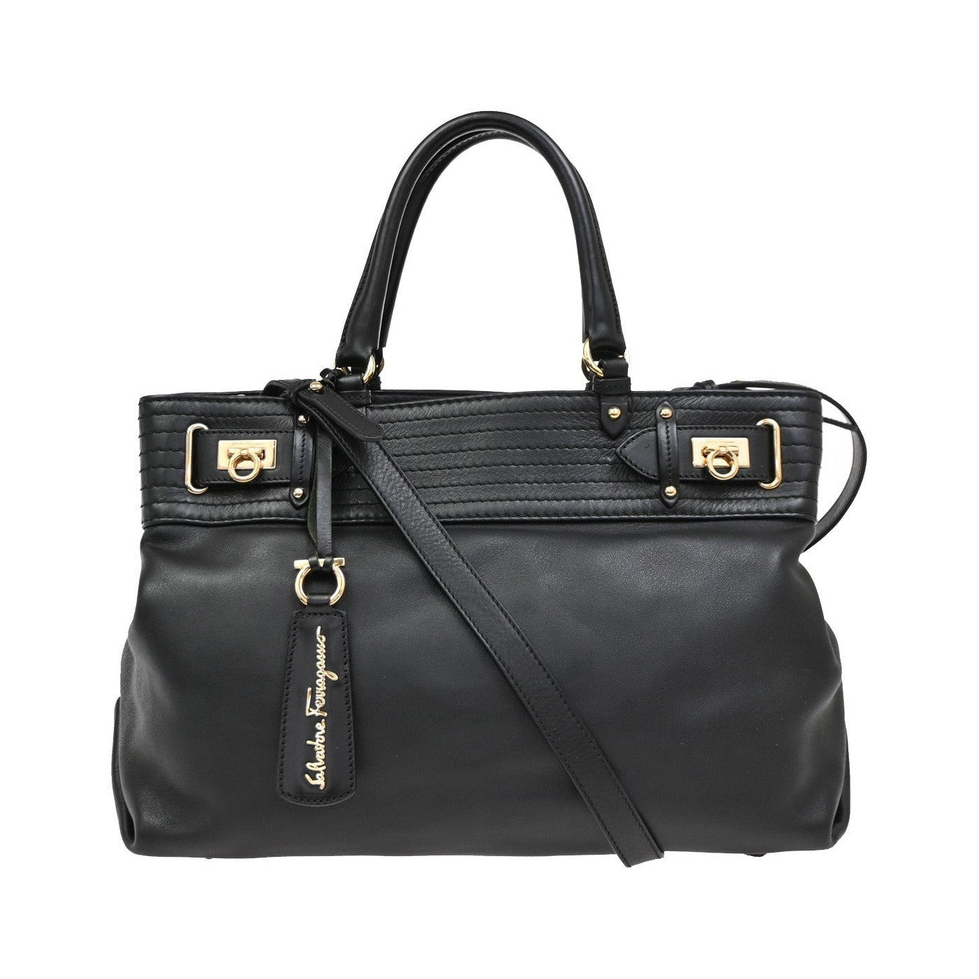 Salvatore Ferragamo Gancini Tote Leather, Black, Leather, Tote Bag