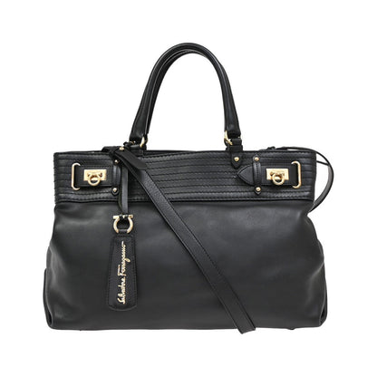 Salvatore Ferragamo Gancini Tote Leather, Black, Leather, Tote Bag