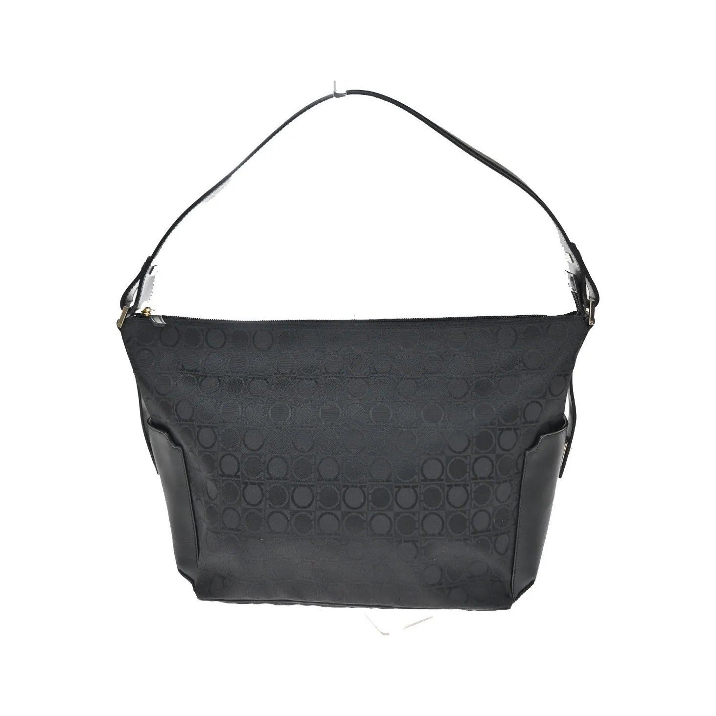 Salvatore Ferragamo Gancini Zip Canvas, Black, Canvas, Shoulder Bag