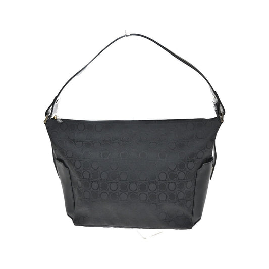 Salvatore Ferragamo Gancini Zip Leather, Black, Canvas, Tote Bag