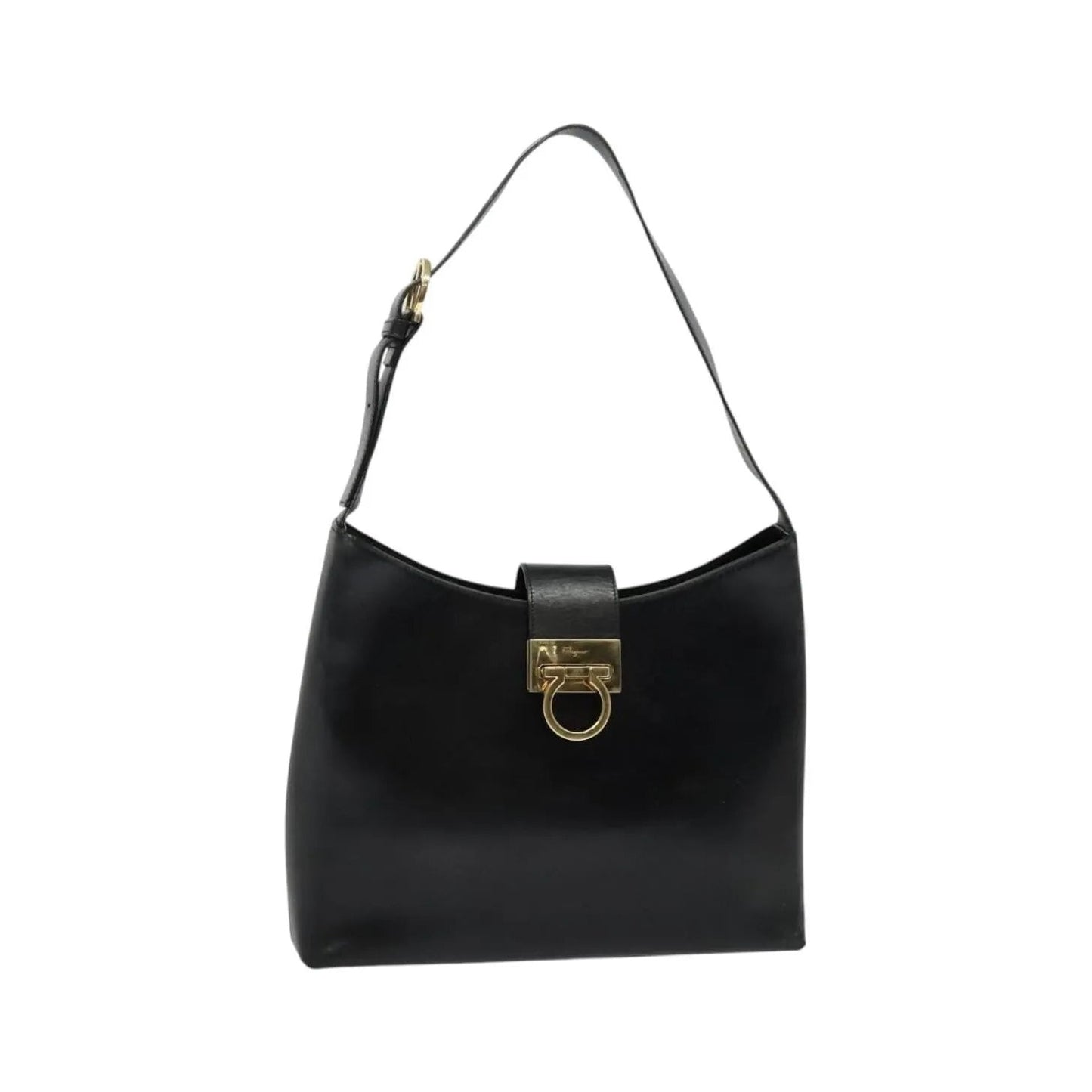 Salvatore Ferragamo Gancio Flap Hobo Leather, Black, Leather, Shoulder Bag
