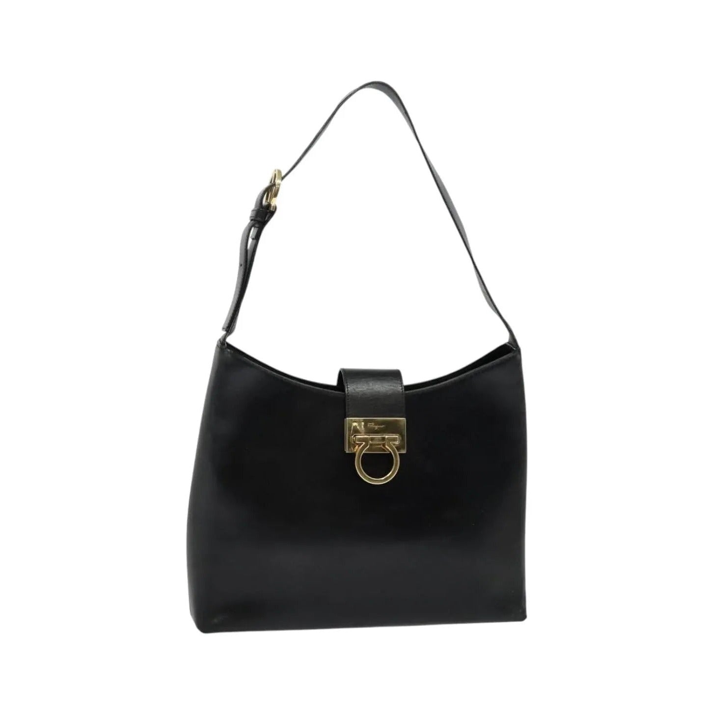 Salvatore Ferragamo Gancio Flap Hobo Leather, Black, Leather, Shoulder Bag