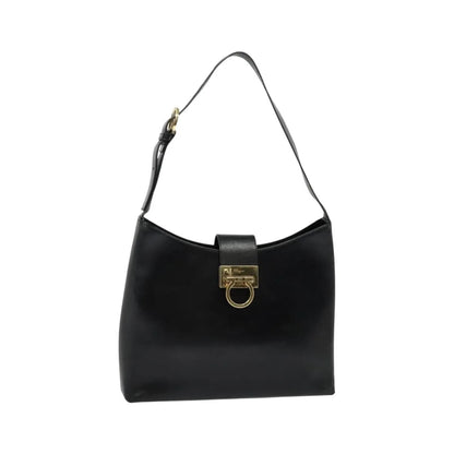 Salvatore Ferragamo Gancio Flap Hobo Leather, Black, Leather, Shoulder Bag
