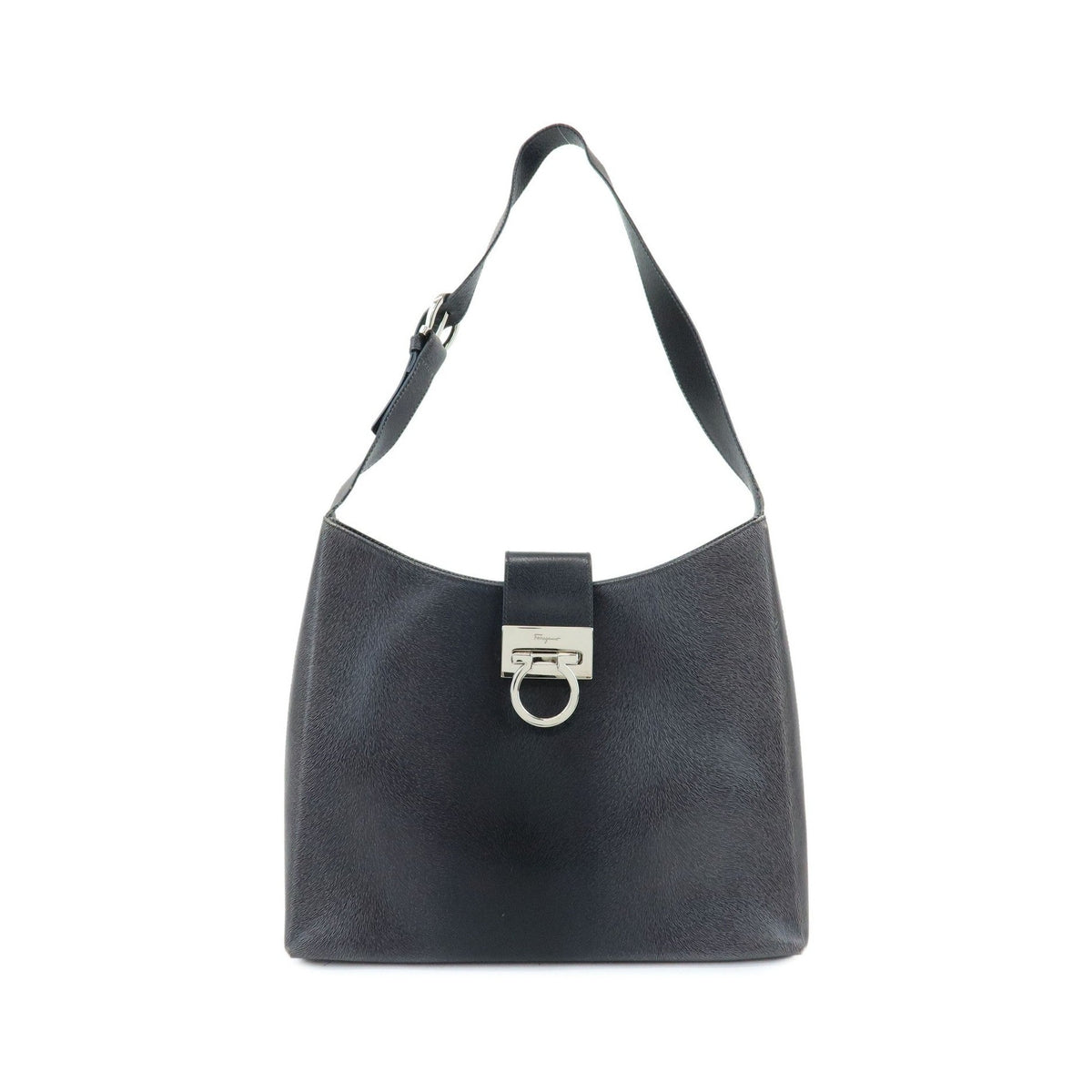 Salvatore Ferragamo Gancio Flap Hobo Leather, Black, Leather, Shoulder Bag