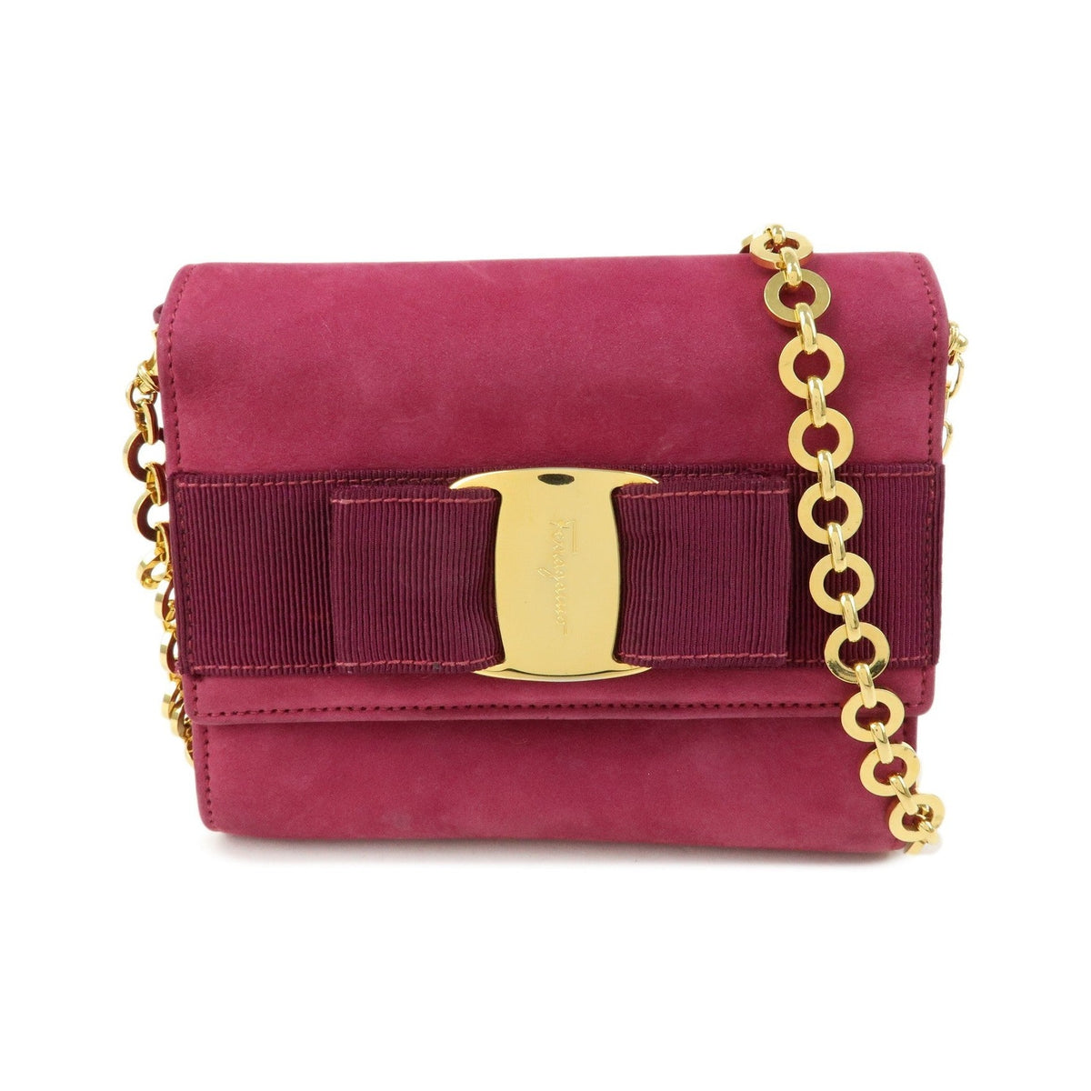 Salvatore Ferragamo Ginny Chain Waist Suede, Purple, Suede, Handbag