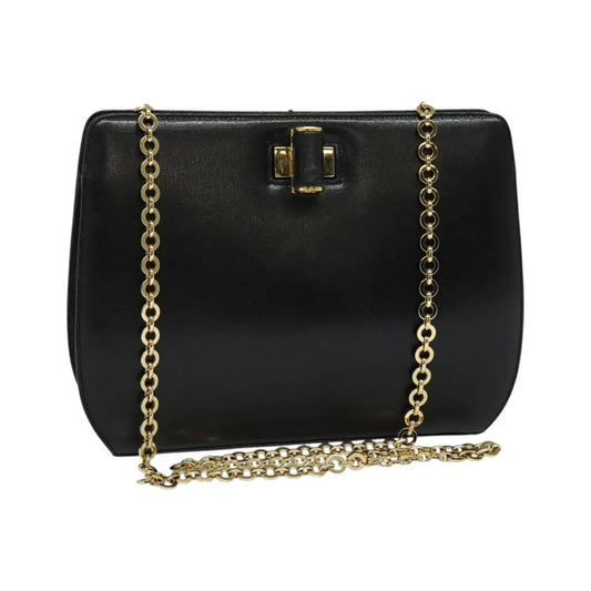 Salvatore Ferragamo Shoulder Leather, Black, Leather, Shoulder Bag
