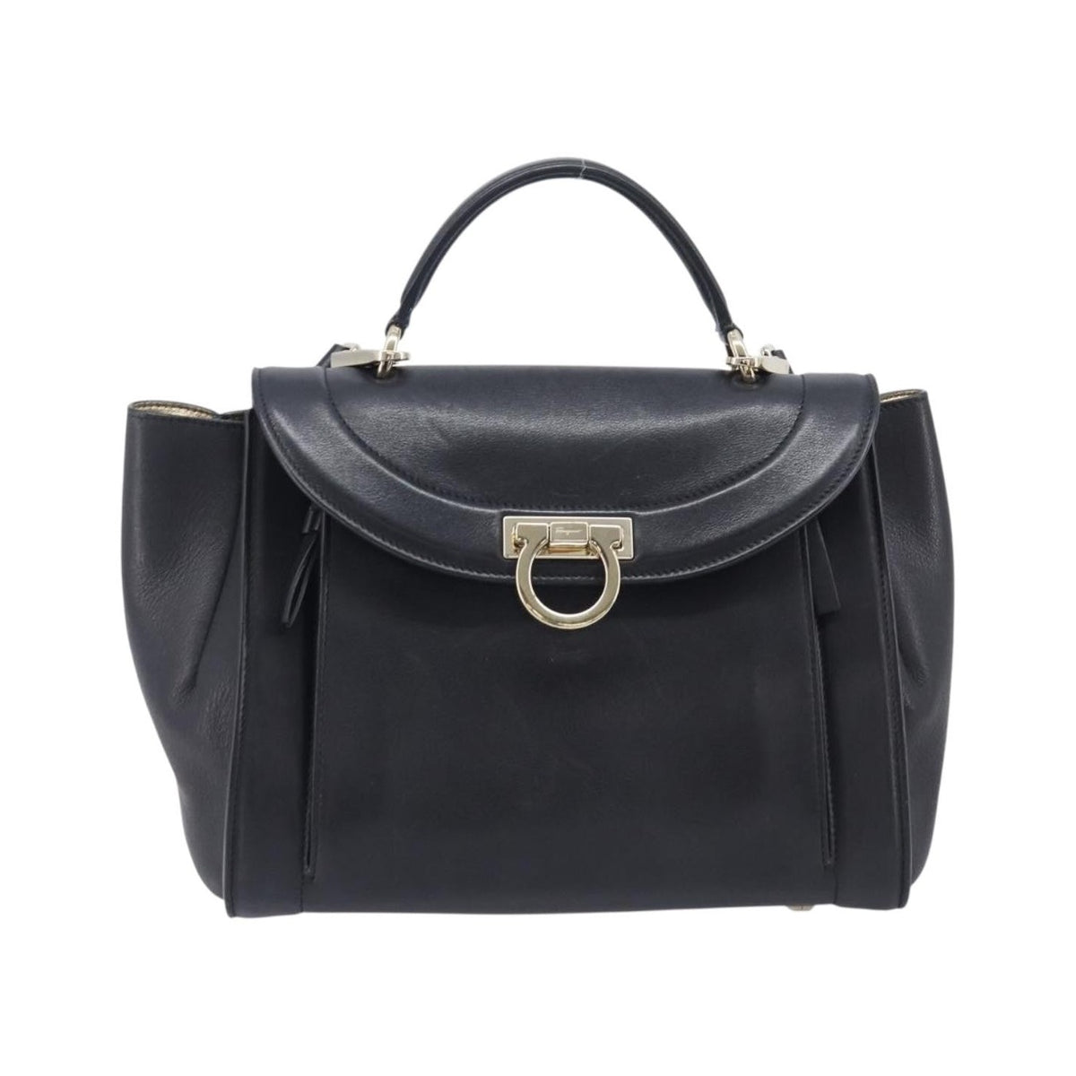 Salvatore Ferragamo Sofia Rainbow Saddle Leather, Black, Leather, Handbag