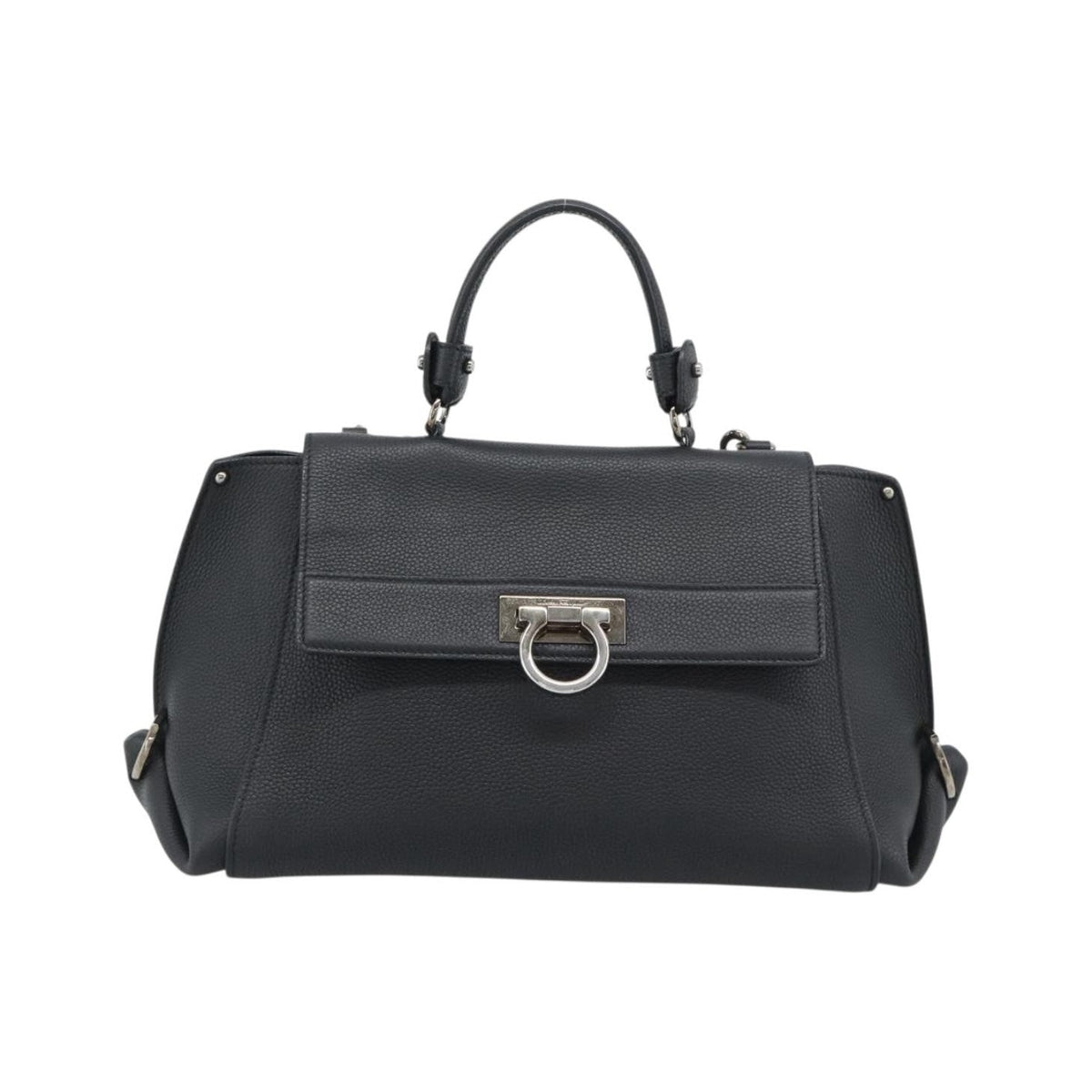 Salvatore Ferragamo Sofia Satchel Grainy Leather, Black, Leather, Handbag