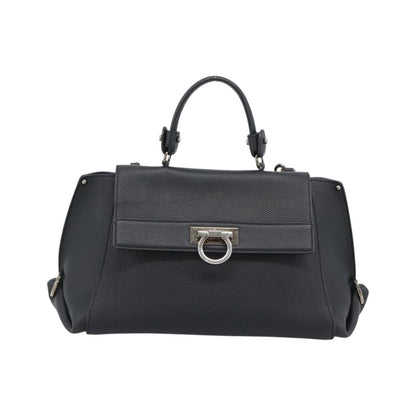 Salvatore Ferragamo Sofia Satchel Grainy Leather, Black, Leather, Handbag