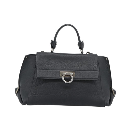 Salvatore Ferragamo Sofia Satchel Grainy Leather, Black, Leather, Handbag