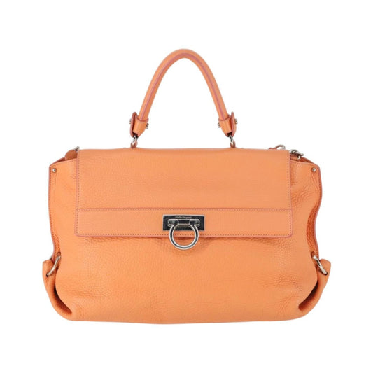 Salvatore Ferragamo Sofia Satchel Grainy Leather, Orange, Leather, Handbag