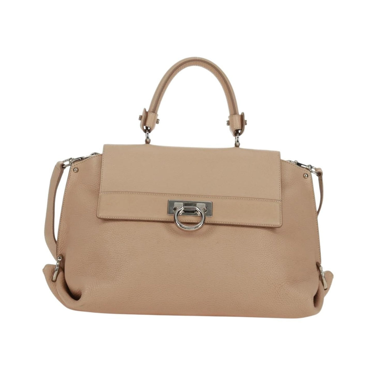 Salvatore Ferragamo Sofia Satchel Grainy Leather, Beige, Leather, Handbag