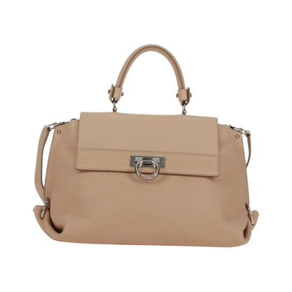 Salvatore Ferragamo Sofia Satchel Grainy Leather, Beige, Leather, Handbag