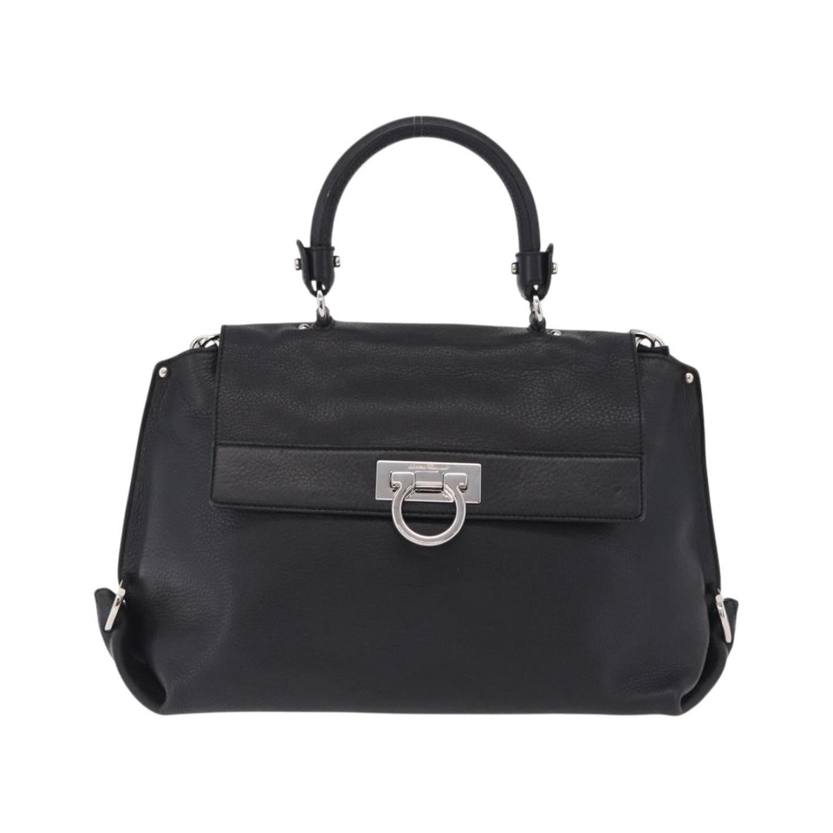 Salvatore Ferragamo Sofia Satchel Grainy Leather, Black, Leather, Handbag