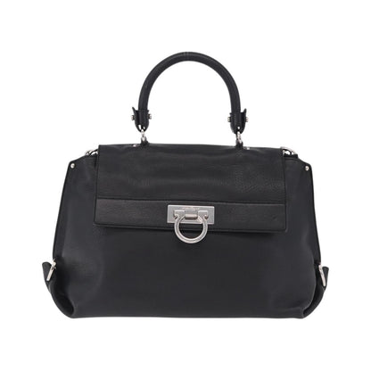 Salvatore Ferragamo Sofia Satchel Grainy Leather, Black, Leather, Handbag