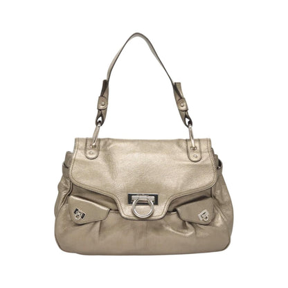 Salvatore Ferragamo Sofia Satchel Leather, Gold, Leather, Shoulder Bag