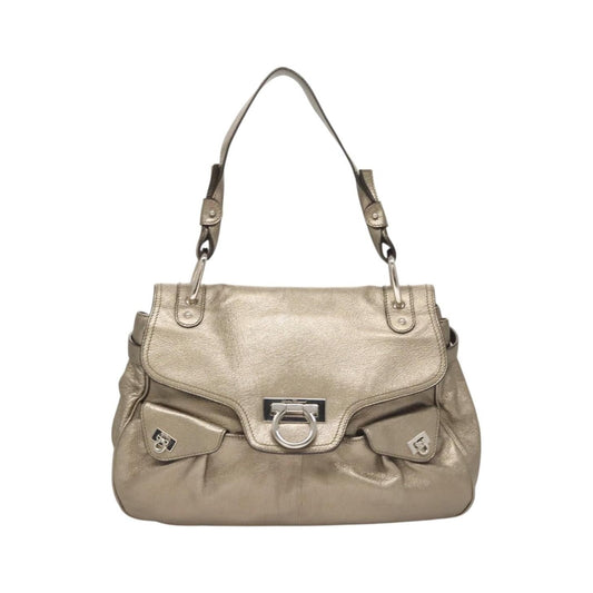 Salvatore Ferragamo Sofia Satchel Leather, Gold, Leather, Shoulder Bag