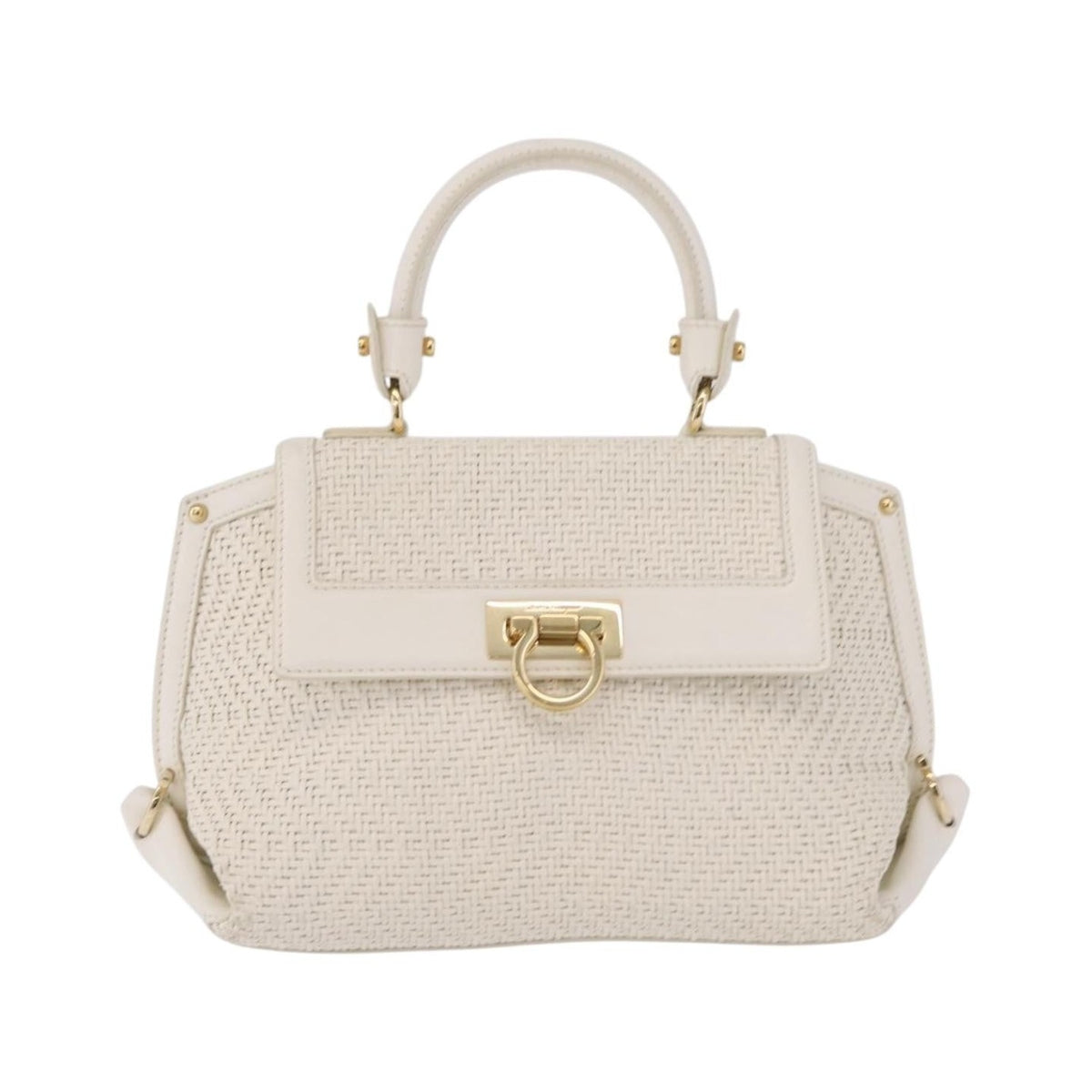 Salvatore Ferragamo Sofia Satchel Woven Leather, White, Leather, Handbag