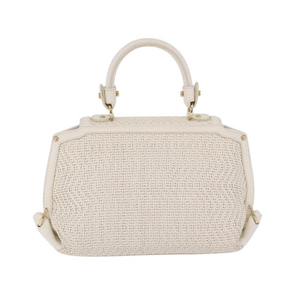 Salvatore Ferragamo Sofia Satchel Woven Leather, White, Leather, Handbag