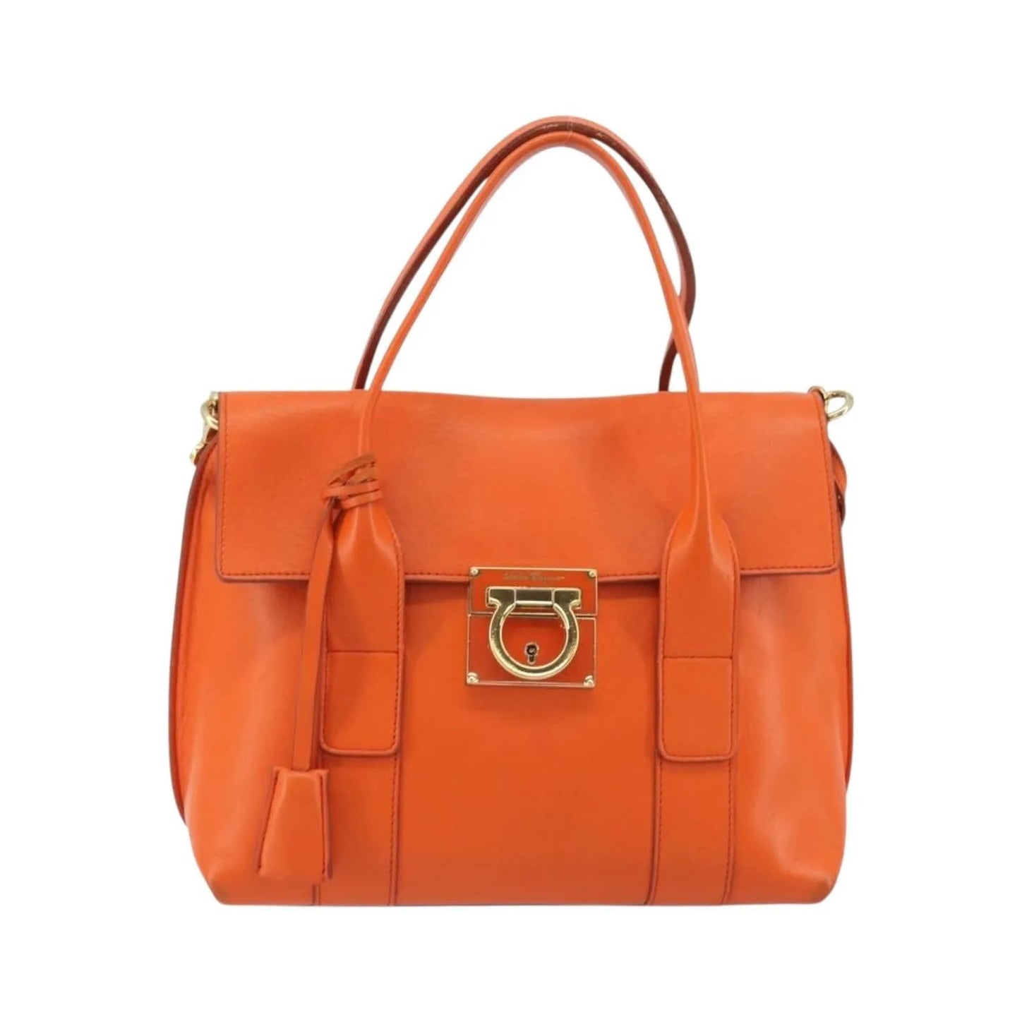 Salvatore Ferragamo Sookie Satchel Leather, Orange, Leather, Handbag