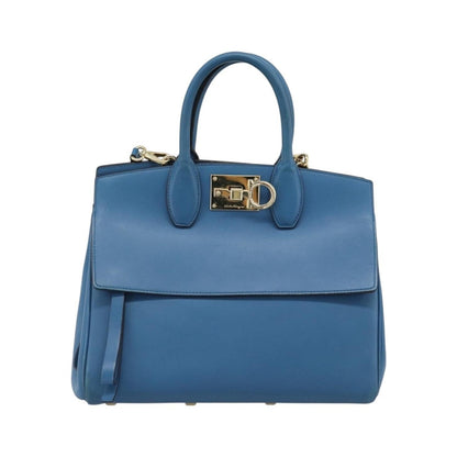 Salvatore Ferragamo Studio Portfolio Leather, Blue, Leather, Briefcase