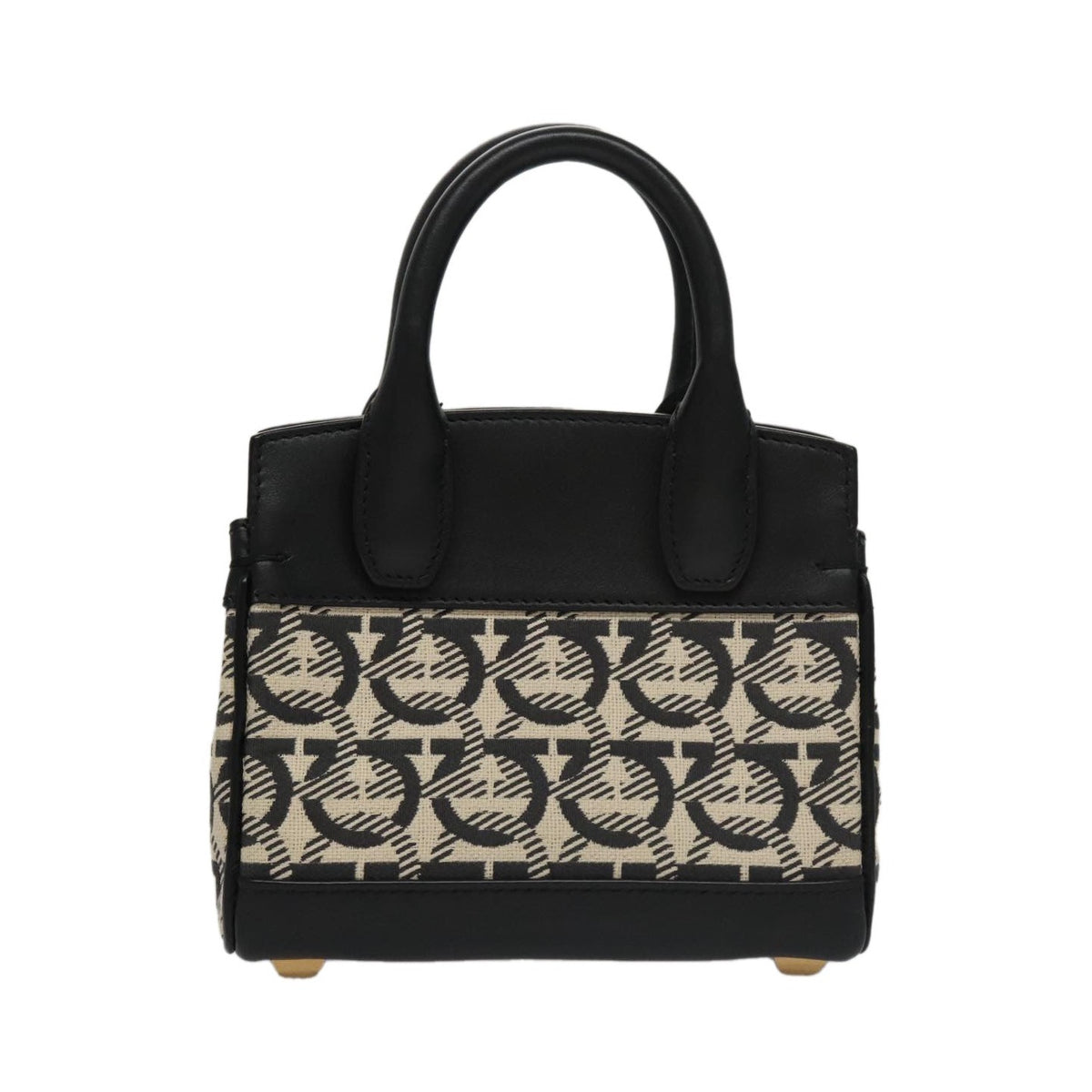 Salvatore Ferragamo Studio Satchel Gancini Jacquard and Leather, Black, Canvas, Handbag