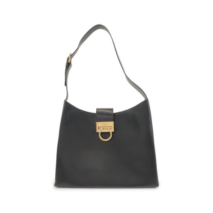 Salvatore Ferragamo Trifolio Leather, Black, Leather, Shoulder Bag